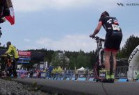Big crash after the start in the bike race. 2017 UCI Mountain Bike World Cup Nove Mesto Men's Elite
