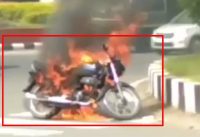 On cam: Bike catches fire near petrol pump in Indore