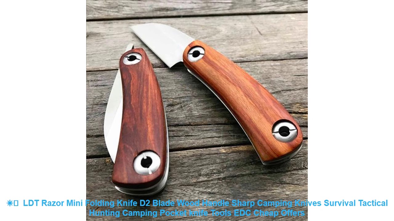 ☀️  LDT Razor Mini Folding Knife D2 Blade Wood Handle Sharp Camping Kn