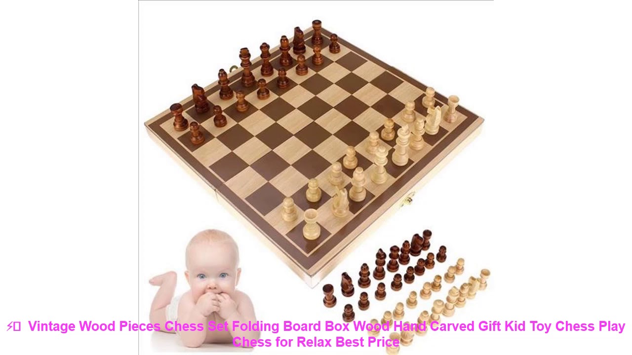 ⚡️  Vintage Wood Pieces Chess Set Folding Board Box Wood Hand Carved G