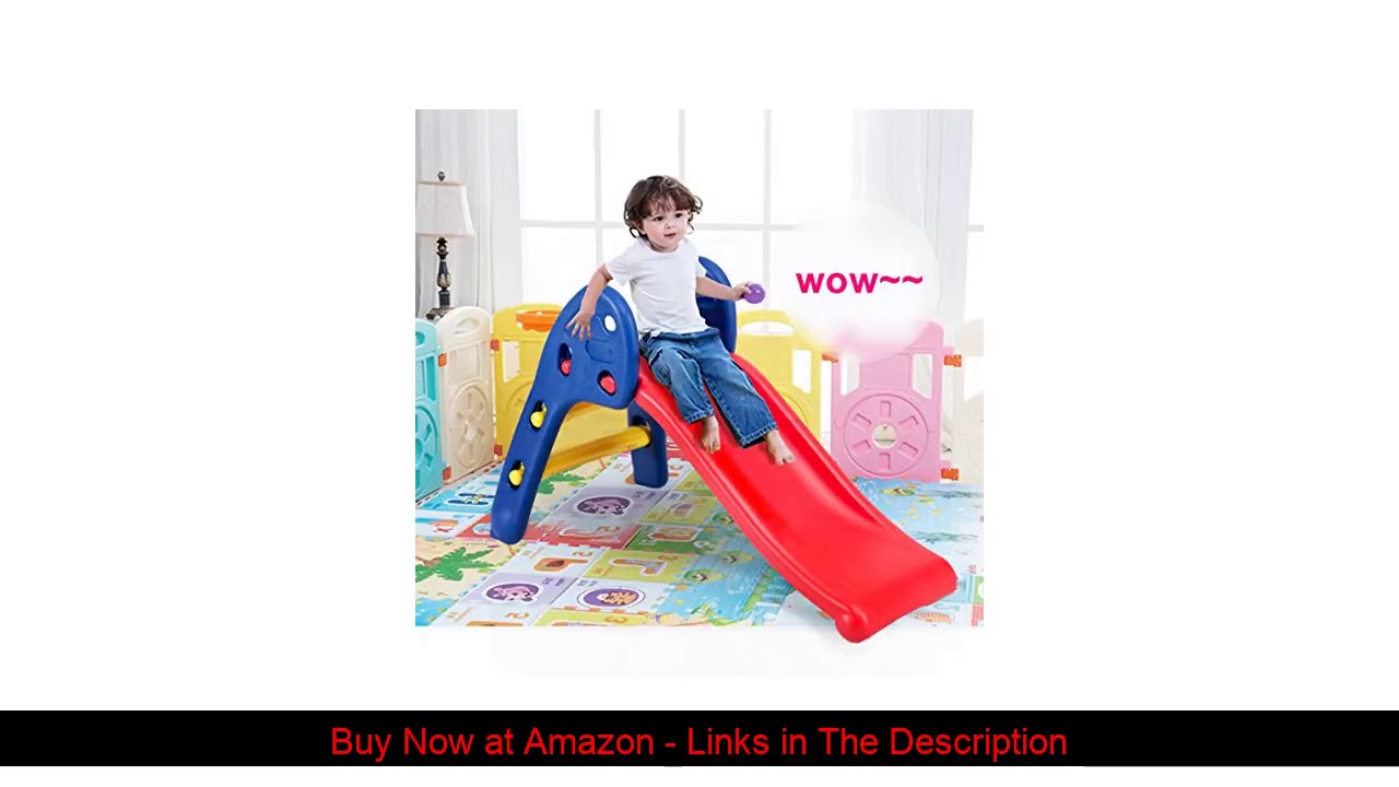 ❄️ Baby Joy Folding Slide, Indoor First Slide Plastic Play Slide Climber Kids (Ellipse Rail)