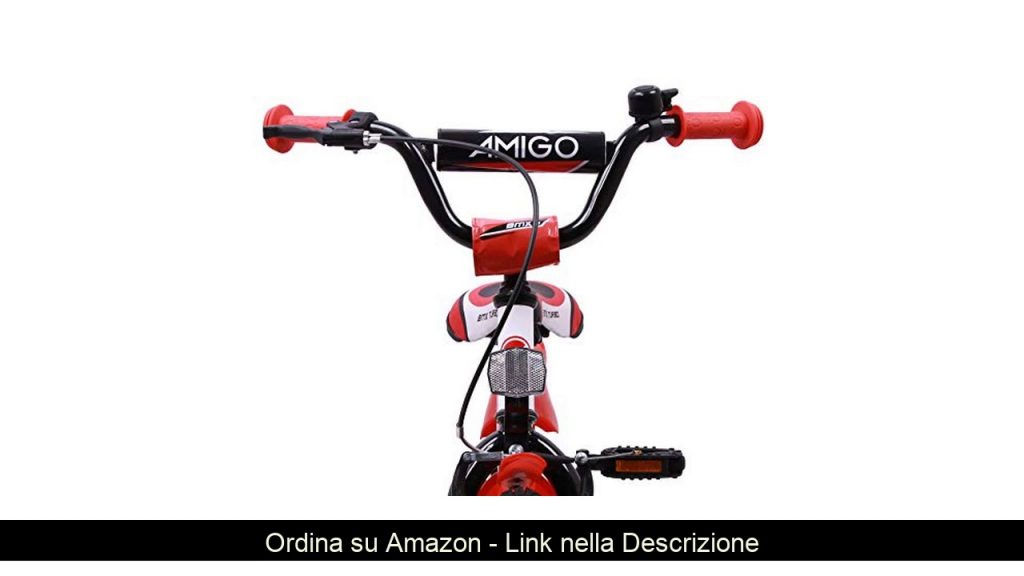 ▶️ AMIGO - BMX Turbo - Bicicletta Bambini - 12'' (per 3-4 Anni) - con stabilizzanti - Bianco/Rosso