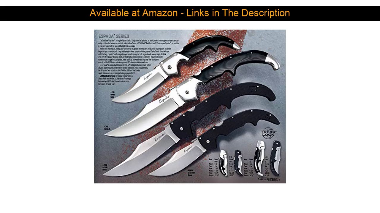 ⭐️ Cold Steel Espada Series Folding Knife with Tri-Ad Lock and Pocket Clip, Espada XL