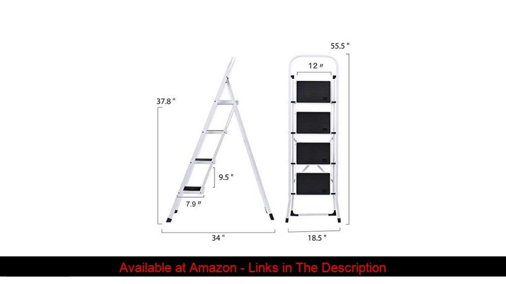 ❄️ Delxo Folding 4 Step Ladder, 4.5-Feet Portable Metal Step Stool for Household & Office & Kitchen